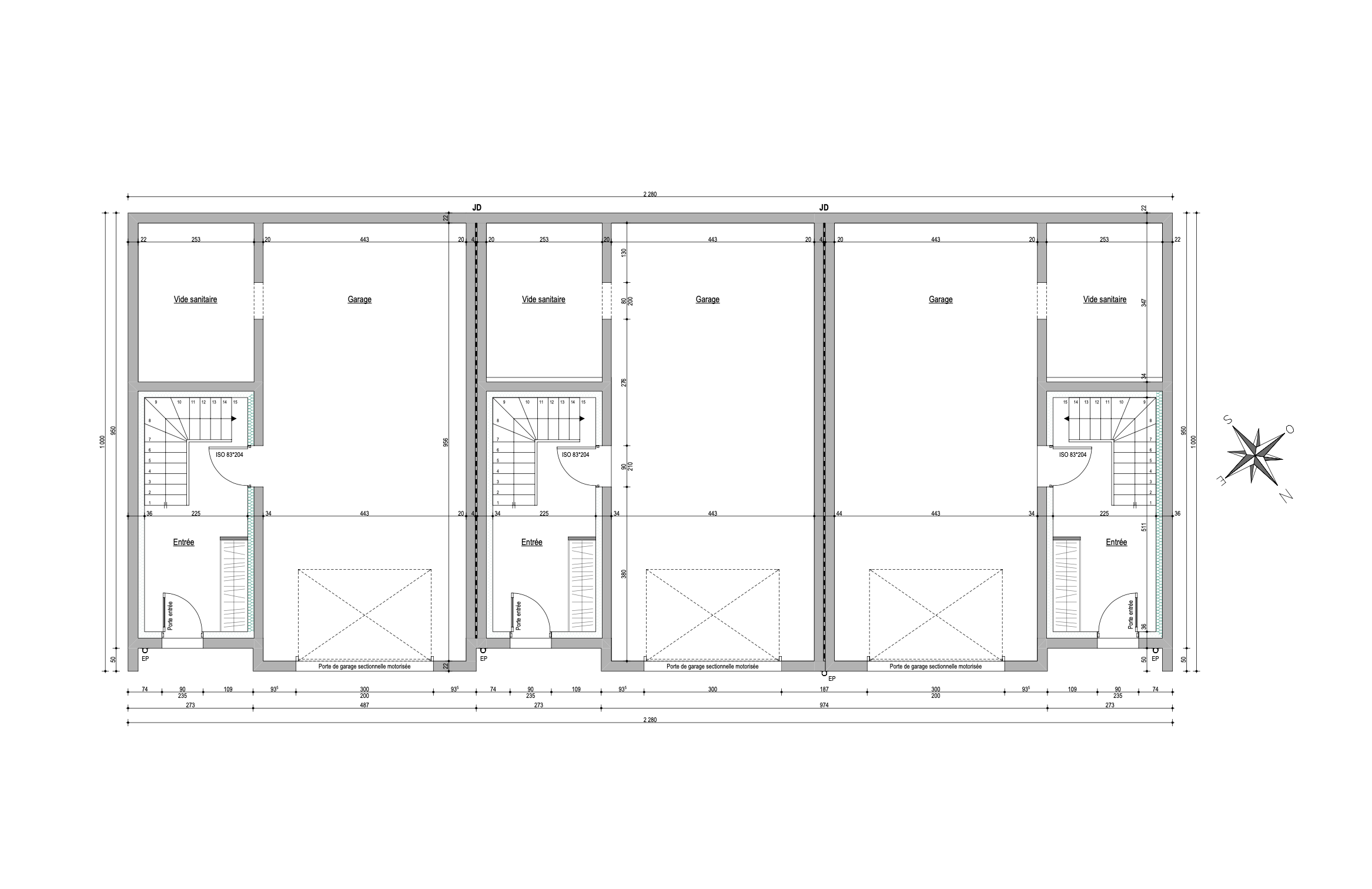 Maisons de ville R+2 121 m2 + garage de 42 m2 (Terrain + Maison)