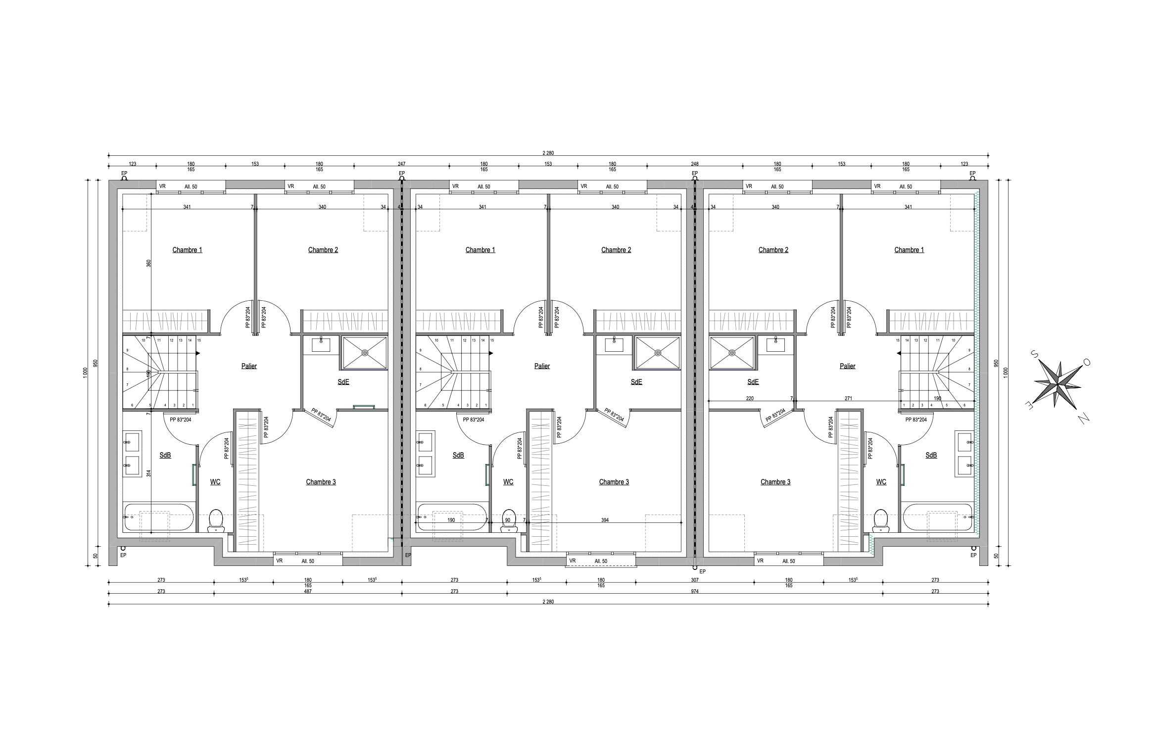 Maisons de ville R+2 121 m2 + garage de 42 m2 (Terrain + Maison)