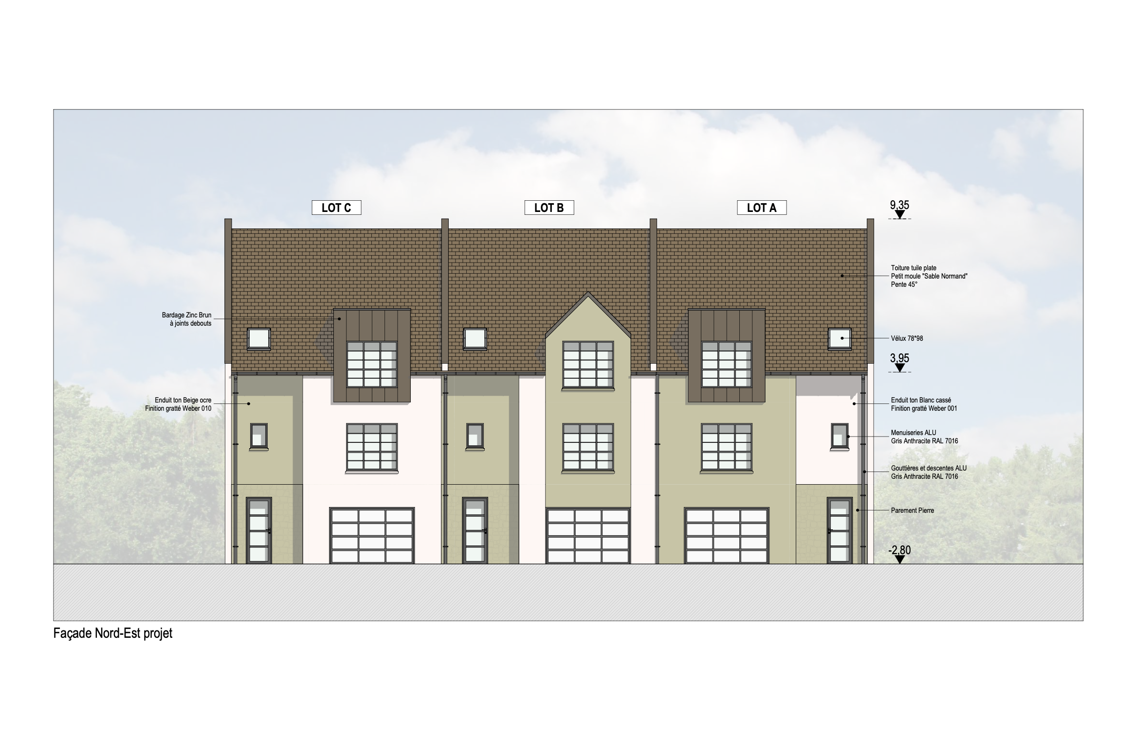 Maisons de ville R+2 121 m2 + garage de 42 m2 (Terrain + Maison)